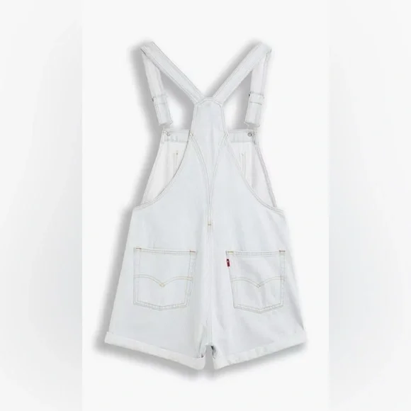 LEVI’S Vintage Style Denim Shortall NWT Stripey Blue Overall Shorts - Picture 7 of 9